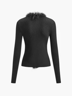 COMMENSE Feather Trim Wool-Blend Slim Sweater* Sweater Tops|Sweaters & Cardigans
