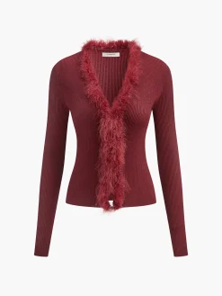 COMMENSE Feather Trim Wool-Blend Slim Sweater* Sweater Tops|Sweaters & Cardigans