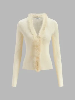 COMMENSE Feather Trim Wool-Blend Slim Sweater* Sweater Tops|Sweaters & Cardigans