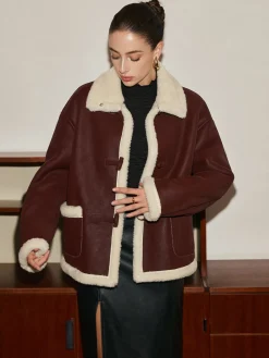 COMMENSE Fleece Lined Faux Leather Lapel Coat* Outerwear|Coats