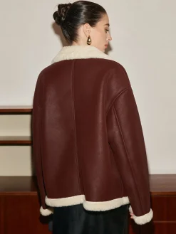 COMMENSE Fleece Lined Faux Leather Lapel Coat* Outerwear|Coats