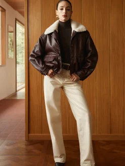 COMMENSE Fleece Lined Faux Leather Zipper Coat* Outerwear|Coats