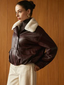 COMMENSE Fleece Lined Faux Leather Zipper Coat* Outerwear|Coats