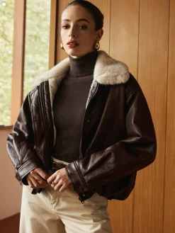 COMMENSE Fleece Lined Faux Leather Zipper Coat* Outerwear|Coats
