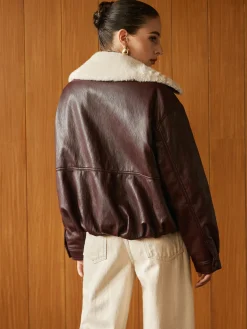 COMMENSE Fleece Lined Faux Leather Zipper Coat* Outerwear|Coats