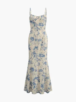 COMMENSE Floral Backless Lace-Up Long Dress* Casual Dresses|Floral Dresses