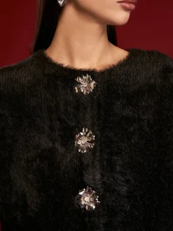 COMMENSE Floral Button Fuzzy Cardigan* Cardigans|Sweaters & Cardigans