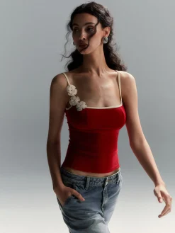 COMMENSE Floral Contrast Trim Bodycon Cami Top* Tank Tops & Camis|Tops