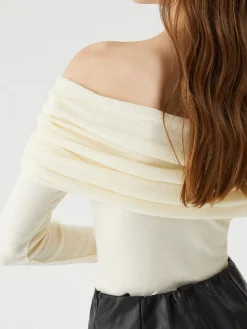 COMMENSE Floral Detail Overfold Off-Shoulder Knit Top* Sweater Tops|Sweaters & Cardigans