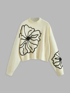 COMMENSE Floral Embroidered Knit Top* Sweater Tops|Sweaters & Cardigans