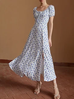COMMENSE Floral Knotted Split Long Dress* Casual Dresses|Floral Dresses