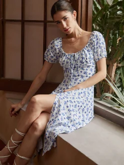 COMMENSE Floral Knotted Split Long Dress* Casual Dresses|Floral Dresses