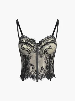 COMMENSE Floral Lace Semi-sheer Corset* Corset Tops|Tops