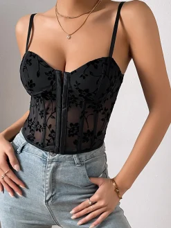 COMMENSE Floral Mesh Structured Corset* Corset Tops|Tops