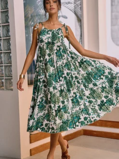 COMMENSE Floral Pleated Knotted Midi Dress* Casual Dresses|Floral Dresses