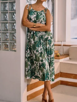 COMMENSE Floral Pleated Knotted Midi Dress* Casual Dresses|Floral Dresses