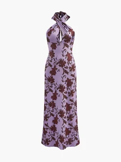 COMMENSE Floral Print Adjustable Halter Long Dress* Floral Dresses|Vacation Dresses