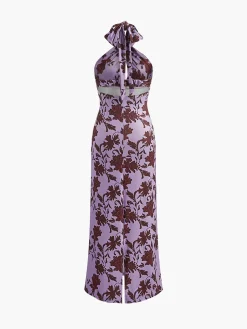 COMMENSE Floral Print Adjustable Halter Long Dress* Floral Dresses|Vacation Dresses