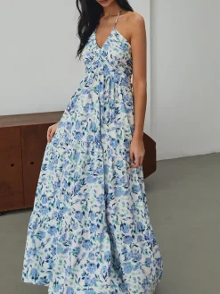 COMMENSE Floral Print Halter Long Dress* Floral Dresses|Vacation Dresses