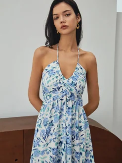 COMMENSE Floral Print Halter Long Dress* Floral Dresses|Vacation Dresses