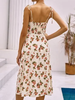 COMMENSE Floral Print Knotted Cami Short Dress* White Dresses|Casual Dresses