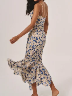 COMMENSE Floral Print Knotted Irregular Hem Long Dress* Casual Dresses|Floral Dresses