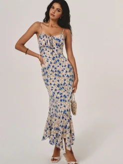 COMMENSE Floral Print Knotted Irregular Hem Long Dress* Casual Dresses|Floral Dresses