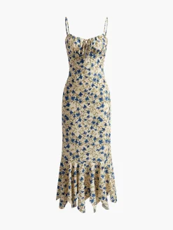 COMMENSE Floral Print Knotted Irregular Hem Long Dress* Casual Dresses|Floral Dresses