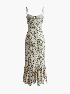 COMMENSE Floral Print Knotted Irregular Hem Long Dress* Casual Dresses|Floral Dresses