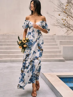 COMMENSE Floral Print Puff Sleeve Long Dress* Casual Dresses|Floral Dresses