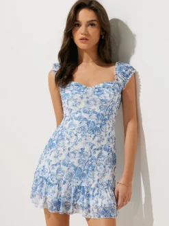 COMMENSE Floral Print Ruffle Short Dress* Casual Dresses|Floral Dresses