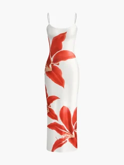 COMMENSE Floral Print Sleeveless Split Long Dress* White Dresses|Casual Dresses