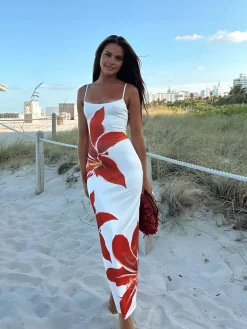 COMMENSE Floral Print Sleeveless Split Long Dress* White Dresses|Casual Dresses