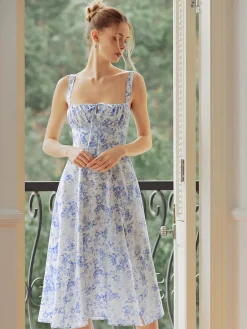 COMMENSE Floral Print Tie-Detail Cami Midi Dress* Casual Dresses|Floral Dresses