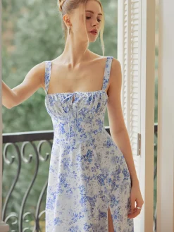COMMENSE Floral Print Tie-Detail Cami Midi Dress* Casual Dresses|Floral Dresses
