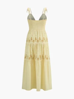 COMMENSE Floral Print V-Neck Cami Knotted Long Dress* Vacation Dresses|Summer Dresses