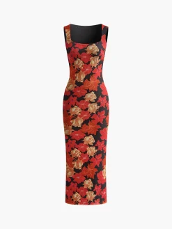 COMMENSE Floral Printed Mesh Tank Dress* Black Dresses|Casual Dresses