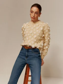 COMMENSE Floral-Decor Short Sweater* Sweater Tops|Sweaters & Cardigans