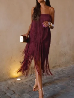 COMMENSE Florence Fringed Open Back Short Dress* Cocktail & Party Dresses|Summer Dresses