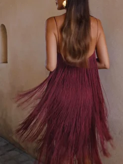 COMMENSE Florence Fringed Open Back Short Dress* Cocktail & Party Dresses|Summer Dresses