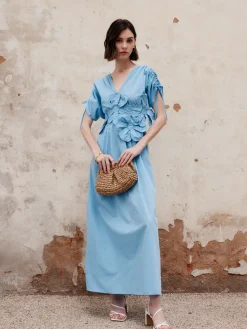 COMMENSE Flower Drawstring V-Neck Long Dress* Casual Dresses|Vacation Dresses