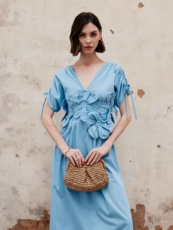 COMMENSE Flower Drawstring V-Neck Long Dress* Casual Dresses|Vacation Dresses