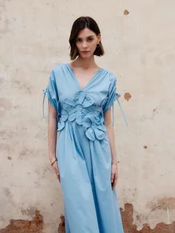 COMMENSE Flower Drawstring V-Neck Long Dress* Casual Dresses|Vacation Dresses