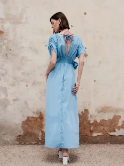 COMMENSE Flower Drawstring V-Neck Long Dress* Casual Dresses|Vacation Dresses