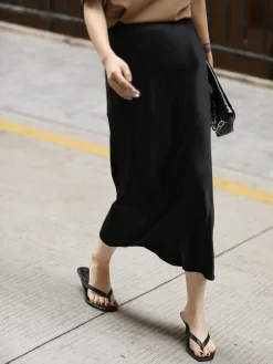 COMMENSE Flowy Satin Midi Skirt* Skirts|Bottoms
