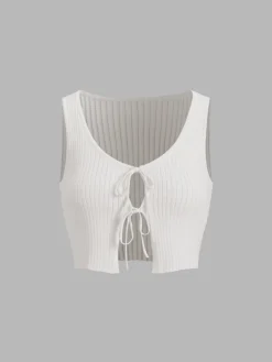 COMMENSE Fly Away Tied Rib Crop Tank Top* Crop Tops|Tank Tops & Camis