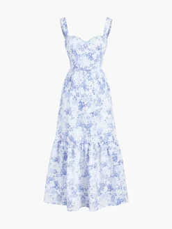 COMMENSE Forget Me Not Floral Pockets Zippered Long Dress* Casual Dresses|Floral Dresses