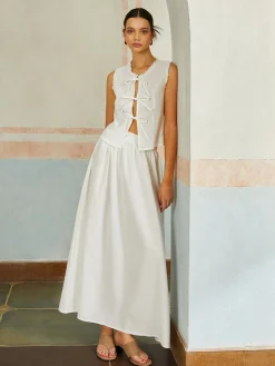 COMMENSE Front Bow Tie Sleeveless Skirt Set* Skirt Sets|Long Sleeve Sets