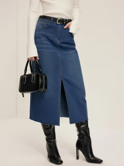 COMMENSE Front Split Denim Skirt Without Belt* Skirts|Denim