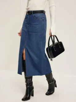 COMMENSE Front Split Denim Skirt Without Belt* Skirts|Denim